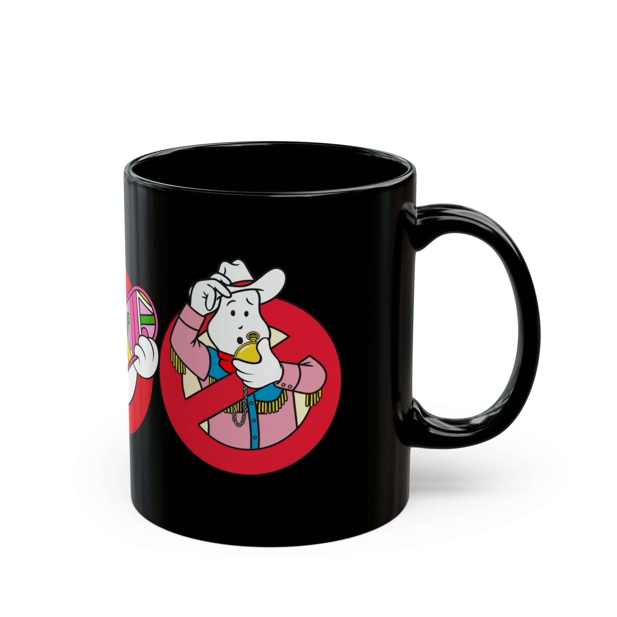 Ghostbusters-Back to the Future Inspired Black Mug — Nostalgic Pop Culture Mashup Coffee Cup (11oz/15oz)