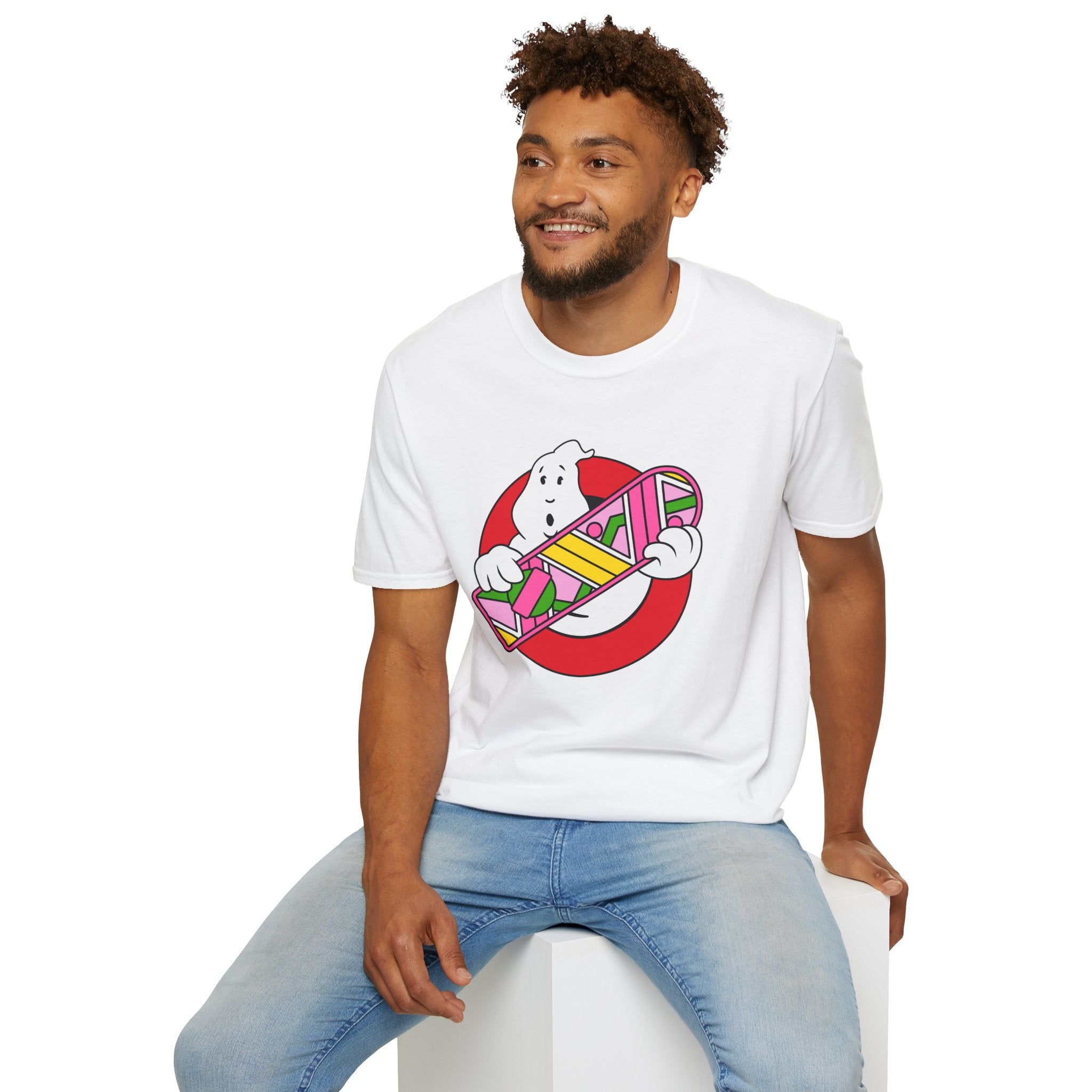 Ghostbusters Hoverboard T‑Shirt — Retro 80s Ghost Logo Mashup Tee