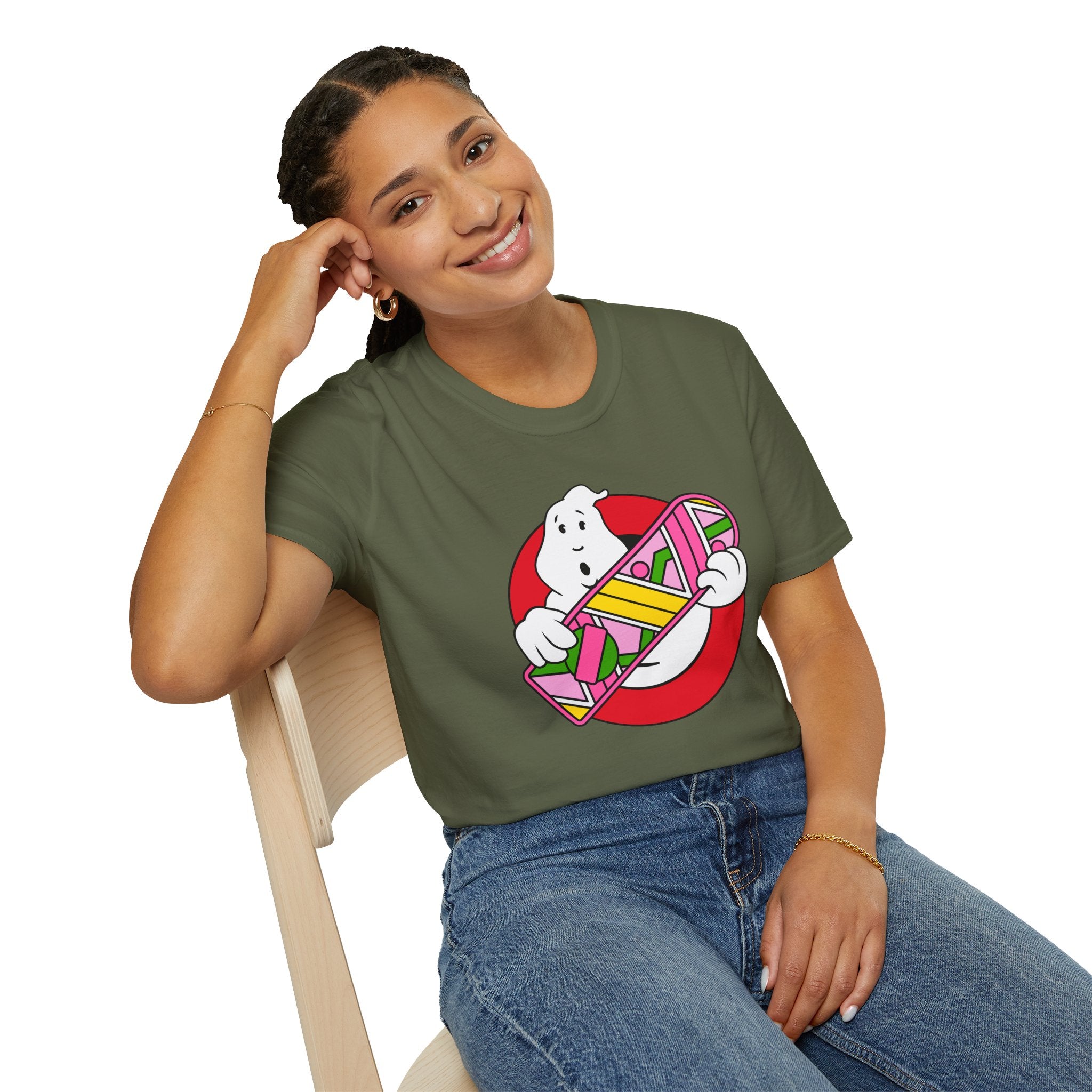 Ghostbusters Hoverboard T‑Shirt — Retro 80s Ghost Logo Mashup Tee