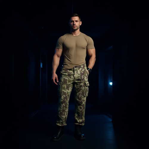 Utility cargo pants with a sci-fi space-marine style