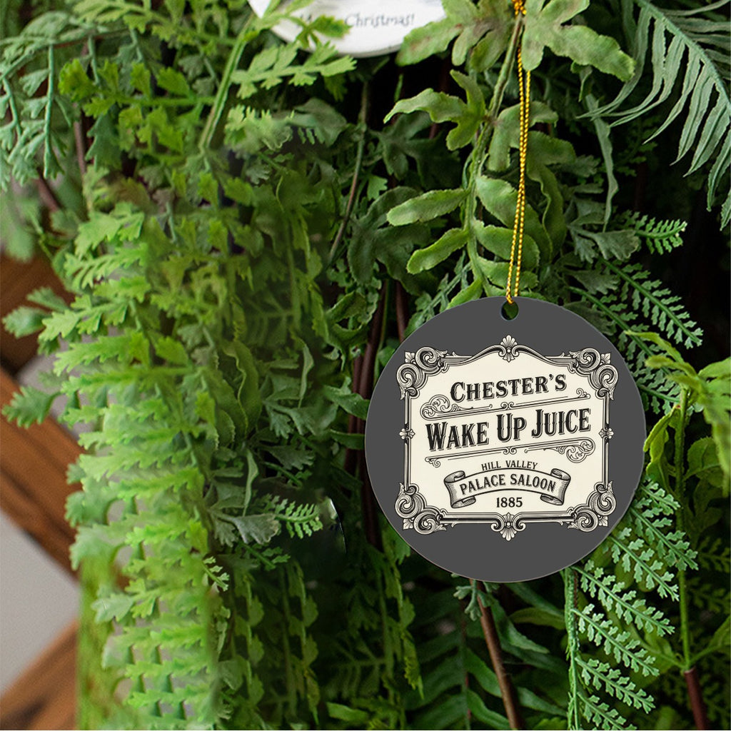 Chester's Wake Up Juice Wooden Christmas Tree Ornament Decor, Round Holiday Decoration