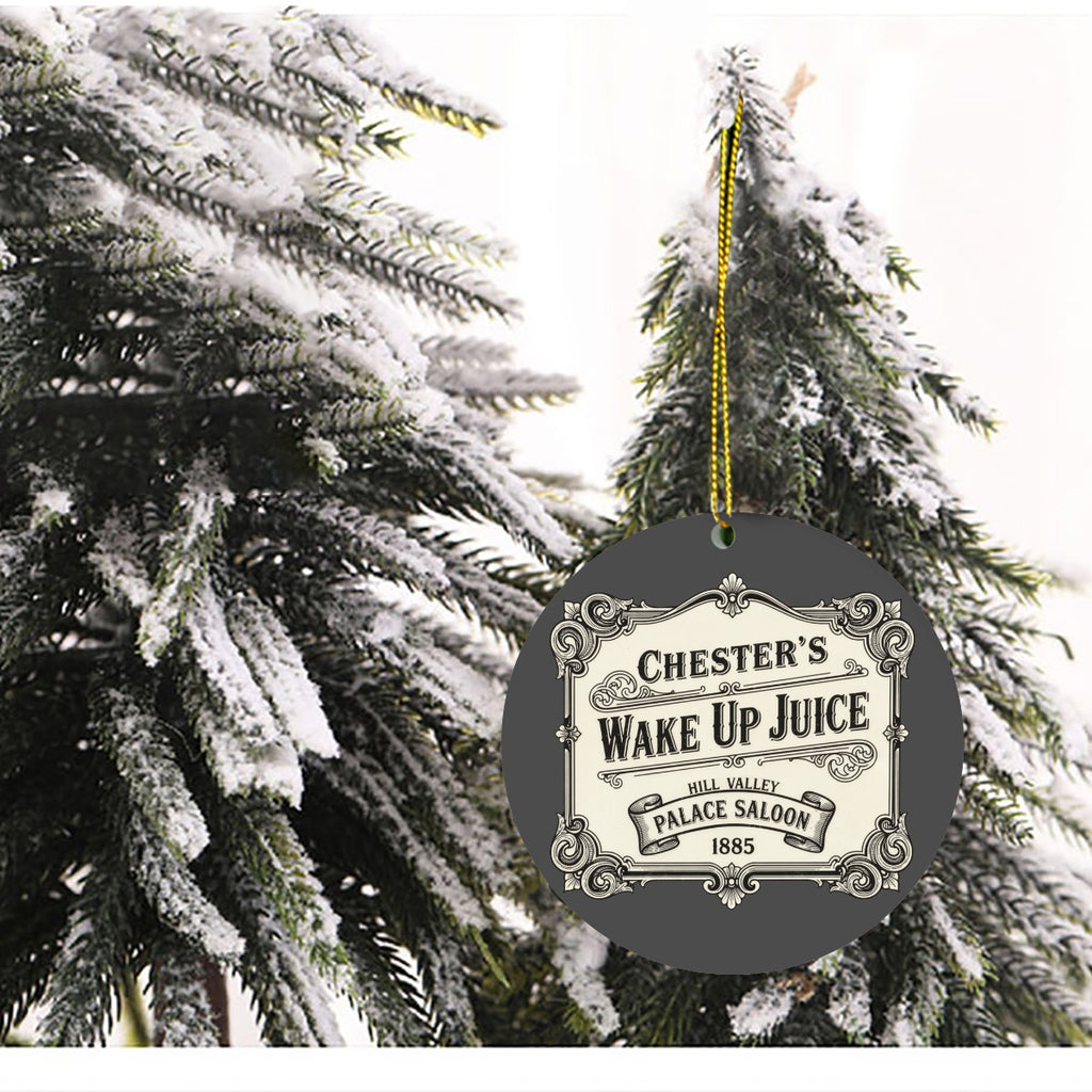 Chester's Wake Up Juice Wooden Christmas Tree Ornament Decor, Round Holiday Decoration