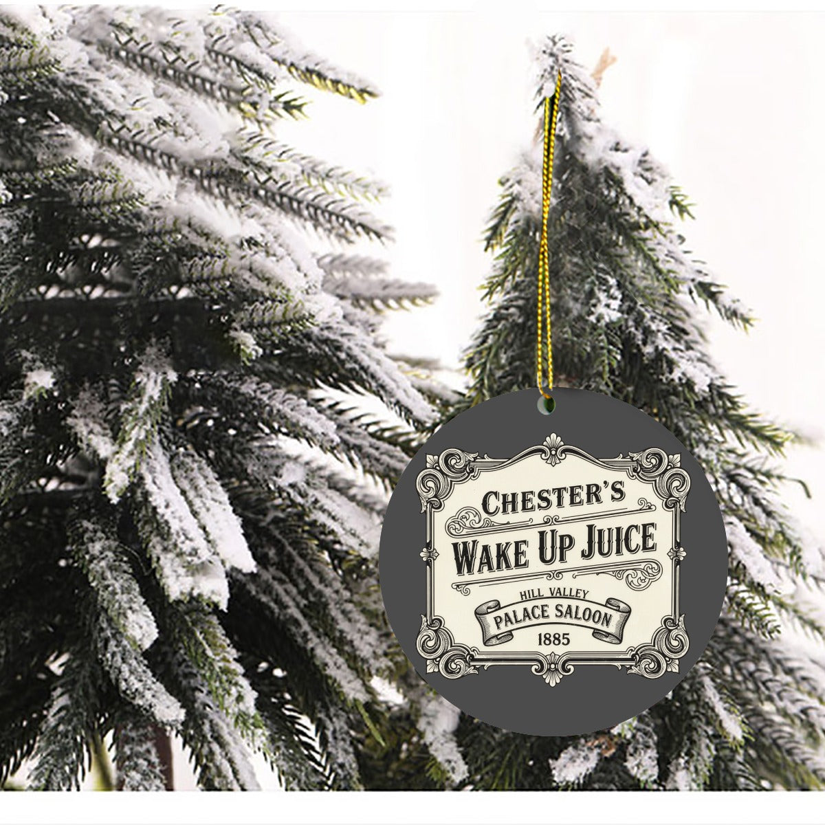 Chester's Wake Up Juice Wooden Christmas Tree Ornament Decor, Round Holiday Decoration