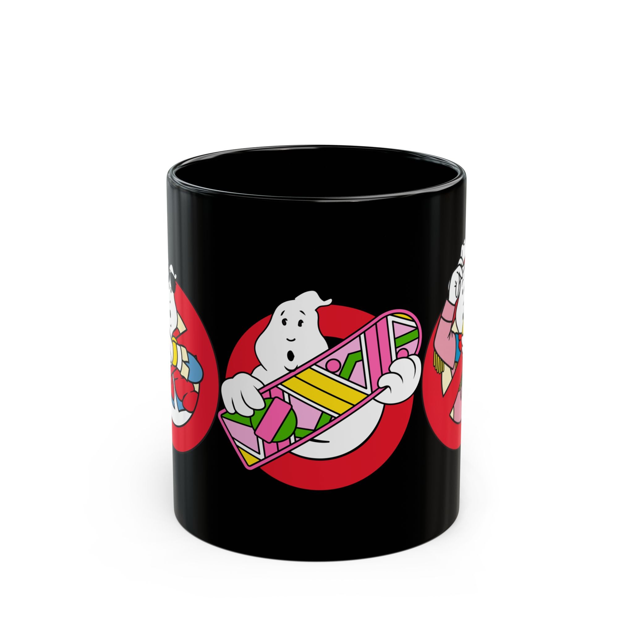 Ghostbusters-Back to the Future Inspired Black Mug — Nostalgic Pop Culture Mashup Coffee Cup (11oz/15oz)