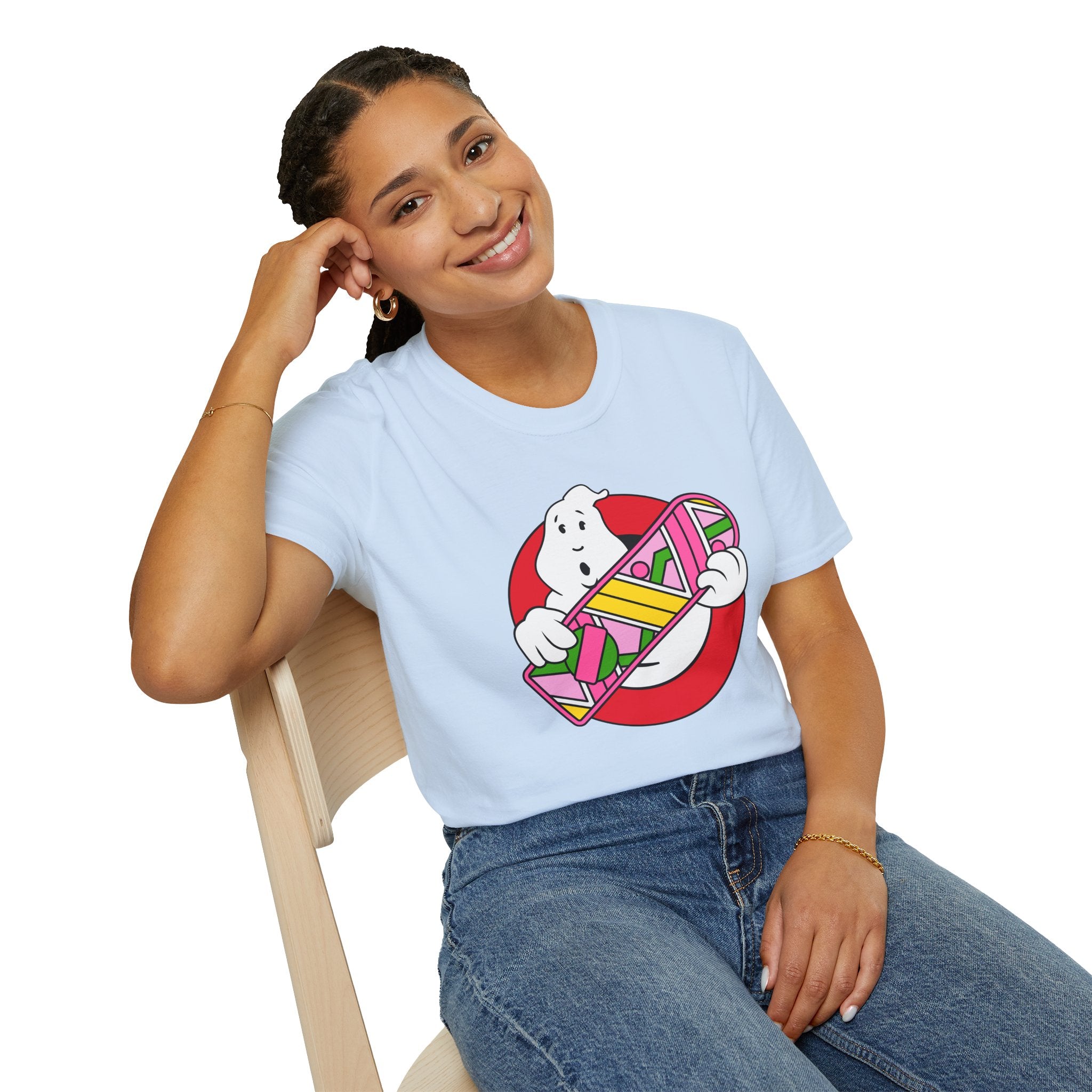 Ghostbusters Hoverboard T‑Shirt — Retro 80s Ghost Logo Mashup Tee