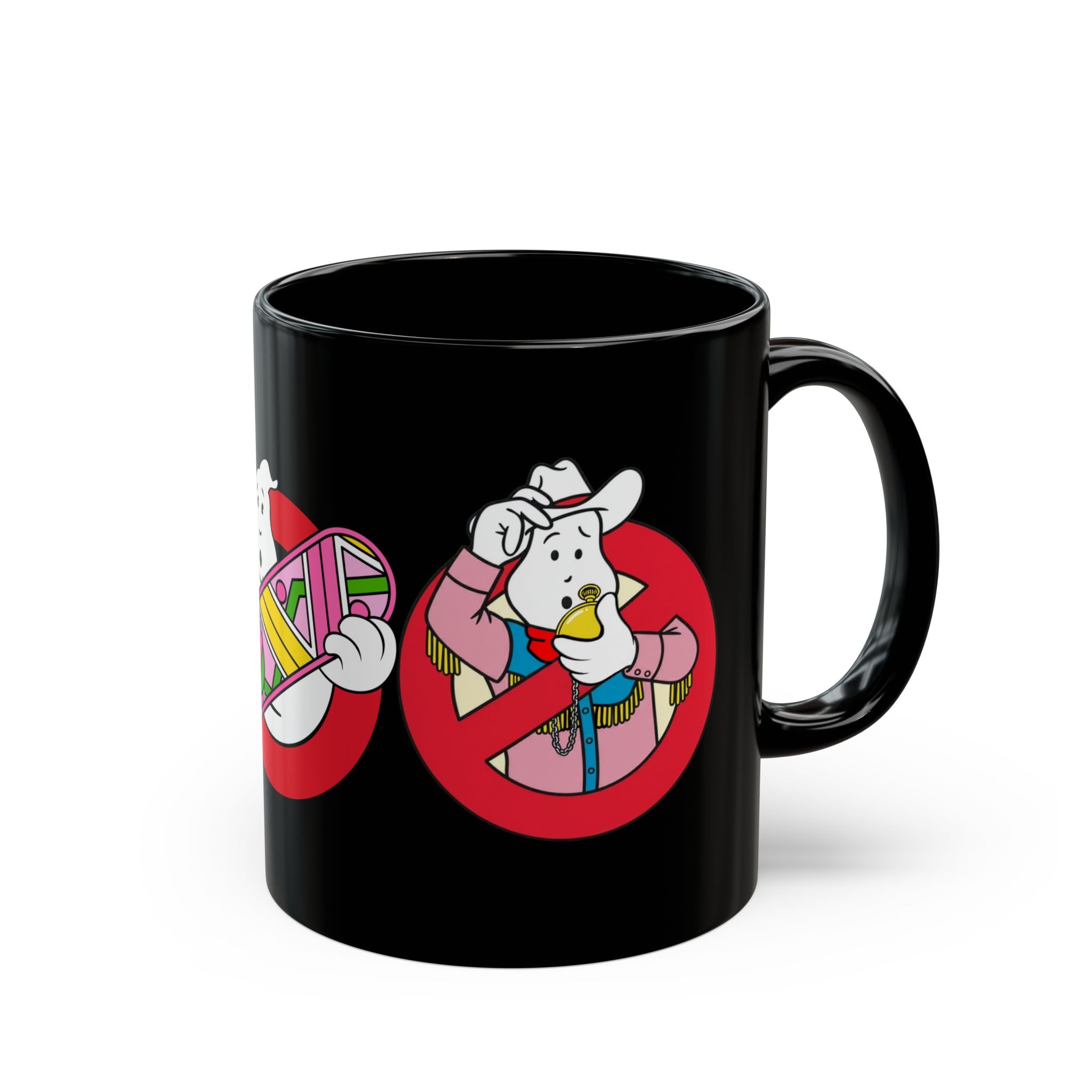 Ghostbusters-Back to the Future Inspired Black Mug — Nostalgic Pop Culture Mashup Coffee Cup (11oz/15oz)