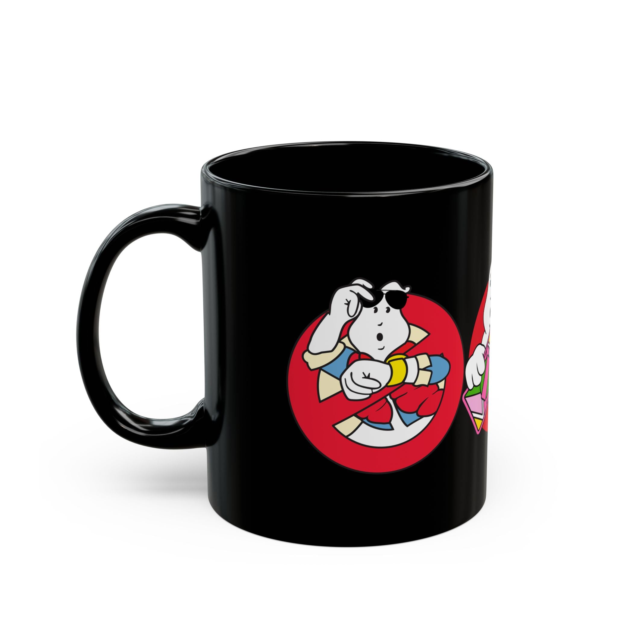 Ghostbusters-Back to the Future Inspired Black Mug — Nostalgic Pop Culture Mashup Coffee Cup (11oz/15oz)